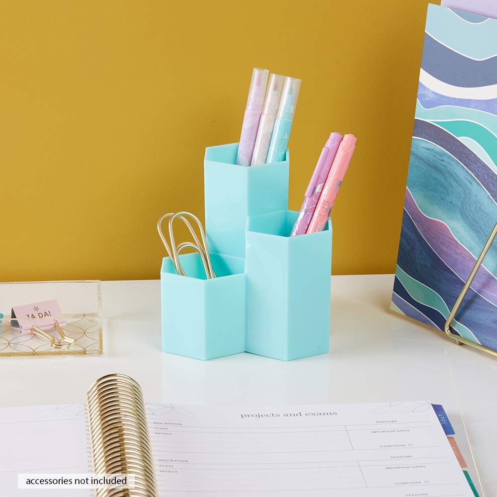 Erin Condren Designer Desk Accessories - Pool Hexagon Pencil Holder - Elegant Pencil Holder Perfect for Storing School, Beauty Supplies, and Personal Belongings - Image 3